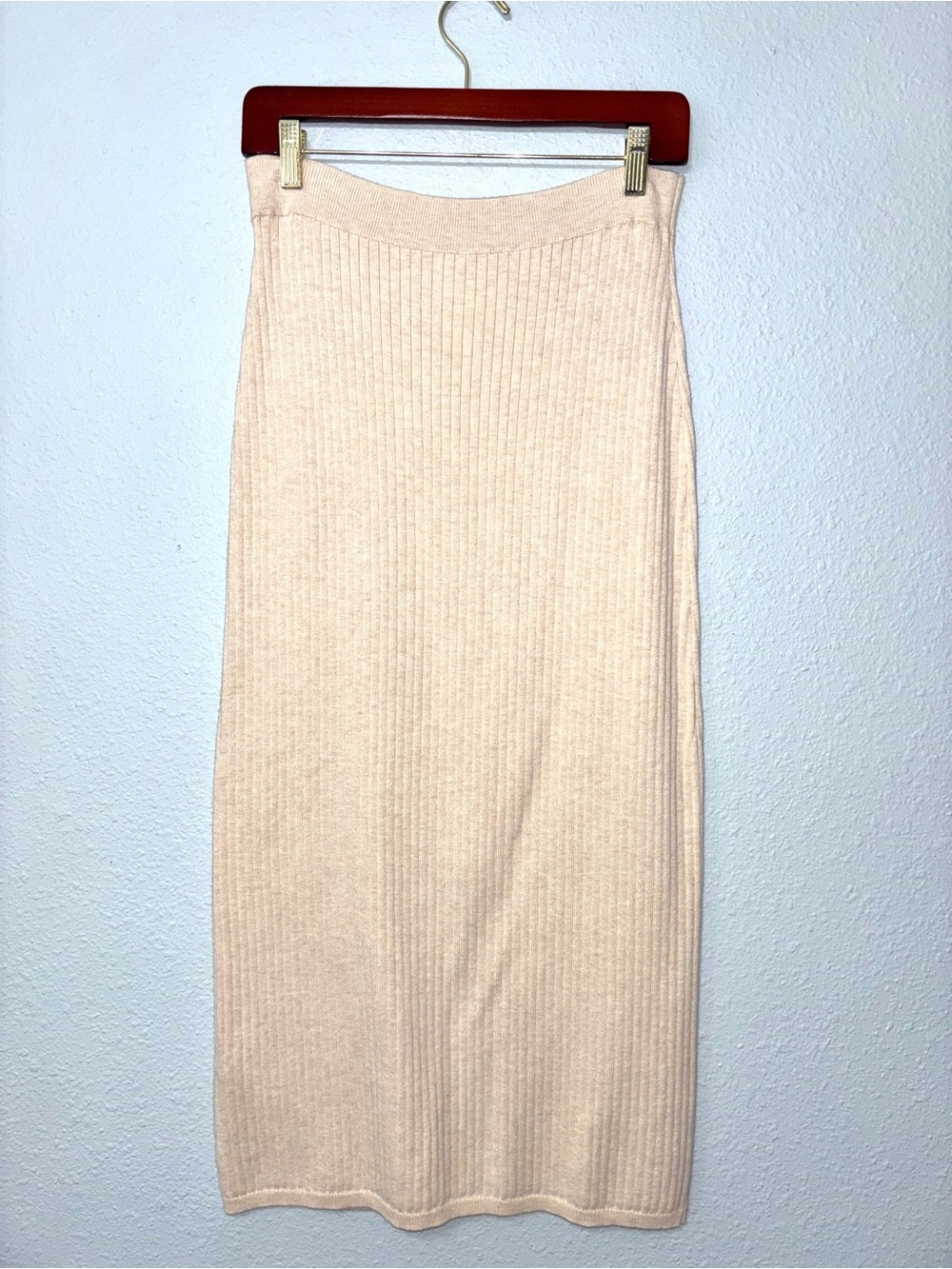Free People Cream Ribbed Midi Skirt with Front Slit - Picture 3 of 5